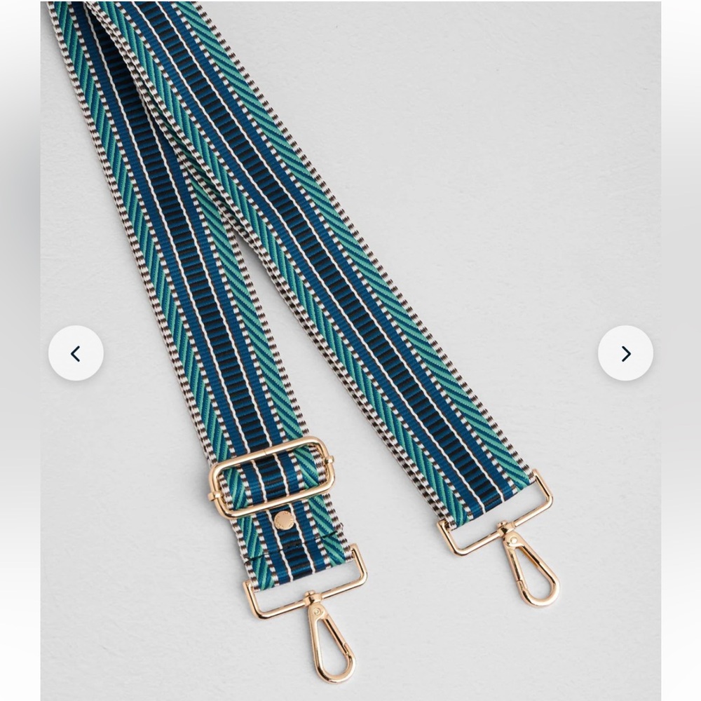 Pom Pom London Strap Blue Mix - Teal & Navy Striped Bag Strap with Gold Hardware